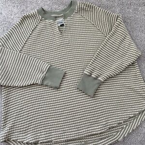 American Eagle Outfitters Waffle Knit Sweater in Sage Stripe